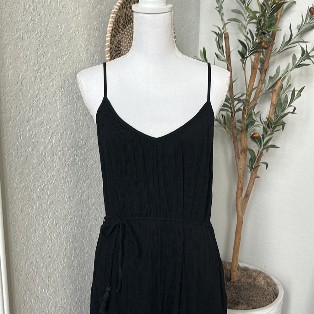H&M LOGG Line Women’s Classic Black Midi Gauze Boho Dress Tassel Tie Size Small - Picture 5 of 13